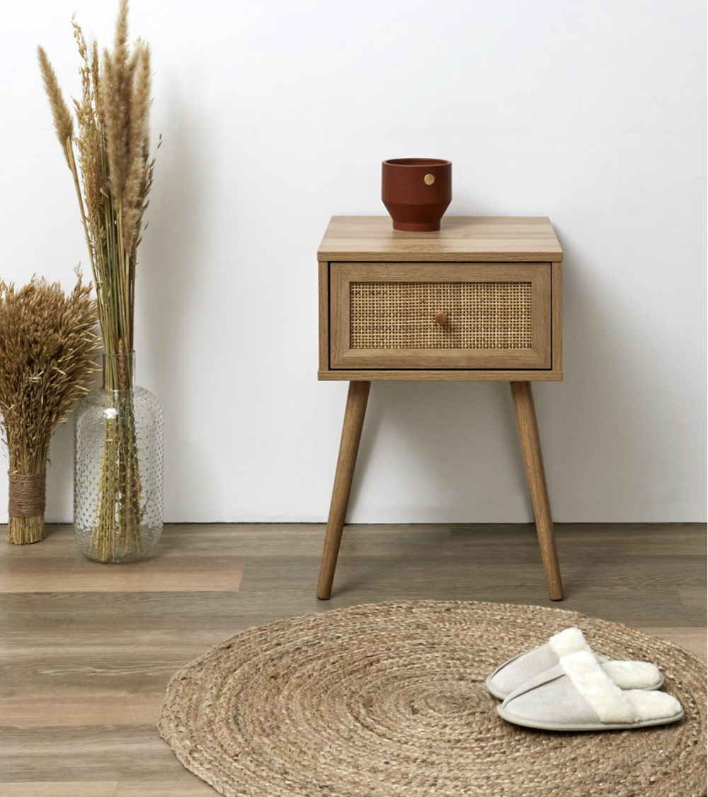 Table De Chevet Avec 2 Tiroirs - Style Bohème Moderne Blanc Et Or - 40x30x56 Cm - Pour Chambre, Salon - 10