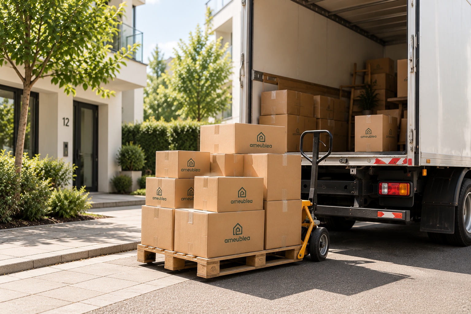 Livraison de pack de meubles au pied du camion Ameublea