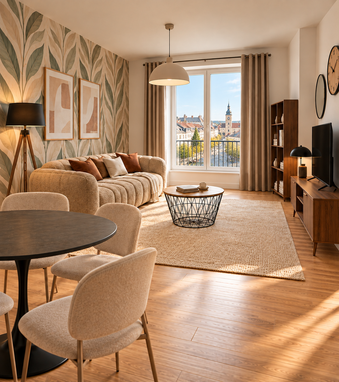 Pack meuble T2 clé en main : séjour meublé d'un appartement 2 pièces en location meublée