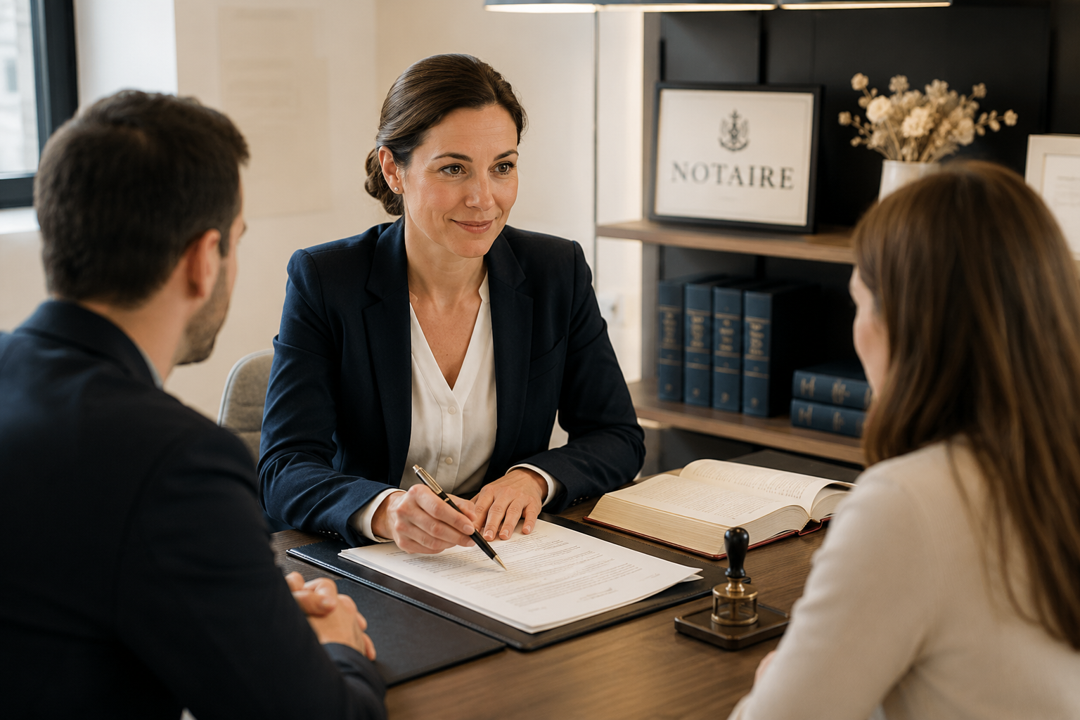 Notaire accompagnant un client investisseur